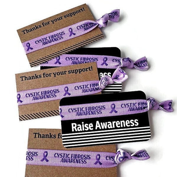 Cystic Fibrosis Awareness Raise Awareness Support Arm Band Bracelet Hair Ties Great for gifts or fundraising TIE and CARD included pick card