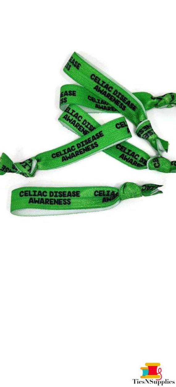 5, 10, 25 ties - Celiac Disease Awareness Bracelets, wrist bands, or hair ties. great for support, gift, classmate, alert, fundraising