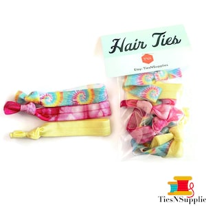 Haarelastiekjes set 8 dassen inbegrepen - Rainbow Swirl tie-dye - armband, polsband, haarelastieken - lichtgele, roze tie-dye, gewerveld GRATIS VERZENDING