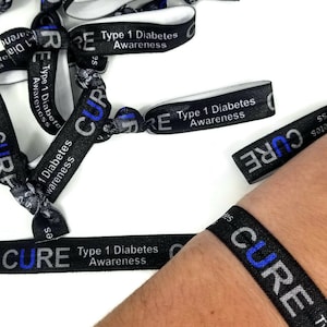 5, 10, 25 ties - T1D Awareness - Type 1 Diabetes great for support, raise awareness, gift, or fundraising -Black background ribbon CURE