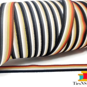 3+ yards Striped Elastic By The Yard foe, fold over elastic, sunrise, bear, sunset, brotherhood- brown, yellow, orange, white, grey, black