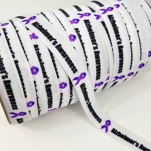 3+ Yards Alzheimer&#39;s Awareness - Fold Over Elastic - Stretchy- great for crafts or making hair ties! 5/8&quot; - headbands, bracelets Alzheimer