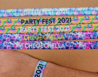 Custom Tie Dye Hair Ties- Bracelets- Single Ties- 5/8&quot; elastic - Customize tie- color and name- festival, party, shower, concert, vacation,