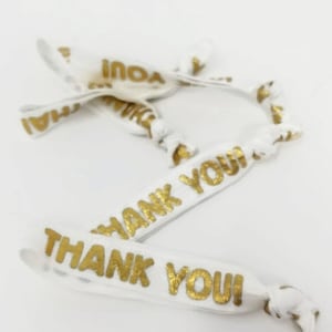 10+ Thank You Hair Ties / Armbänder - Bands -Weiß- ideal für Kundenbindung, Aufbewahrung, Marketing, Visitenkarten, Geschenke- Goldfolie