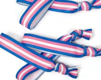 5 of 10 roze, blauw en wit gestreepte hairties/armbanden - ideaal voor parade-uitdeelkaarten, gunsten, valentijnscadeaus, verjaardagscadeau, trans