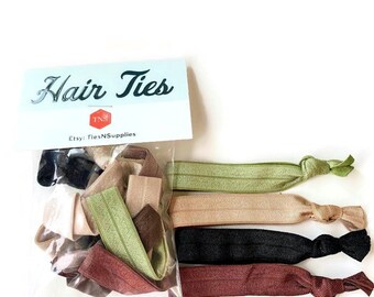 Hair Tie Set- 10 ties included! Neutral Tans, Browns, Olive, Black -Bracelets, Wrist Band, Elastics- FREE SHIPPING