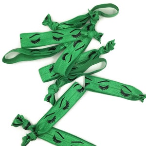 10 Green Eyelash Hairties / hair ties / bracelet - Fold over elastic, FOE, ribbon, stretchy- lash, lashes, eyelashes, mascara- salons, spa,