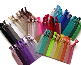 Pick your color - Solid plain 10, 25, or 50 Knotted Hair ties /Bracelets / Arm Bands/ Ponytail Holder Comfortable, Stretchy