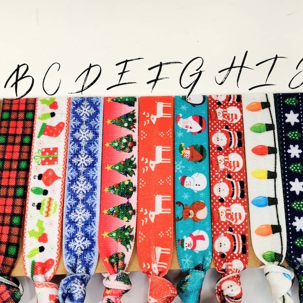 Pick your style or mix! Christmas Holiday Mixed Hair Ties, Bracelets, Hair Ties, Wrist bands- santa, reindeer, snowman, truck with tree