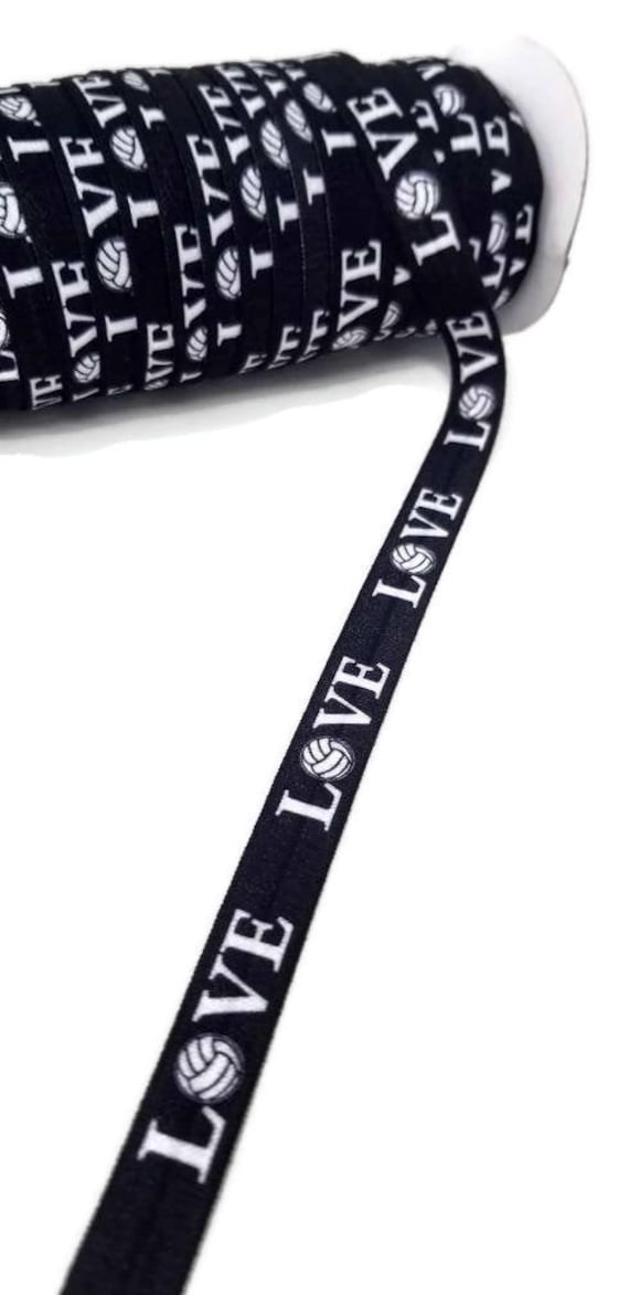 By the yard - Volleyball Fold Over Elastic - Stretchy- great for crafts or making hair ties! Black and white - love 16mm 5/8" wide