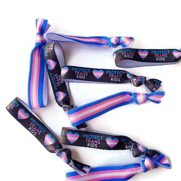 5 or 10 Protect Trans Kids / Youth Bracelets Elastic Bands - Striped  elastic ties - Great for parade handouts, favors, protect trans youth