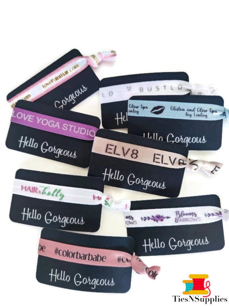 Logo Ties on Cards- ships from US- printed with your image and wording- 1-2 Day Processing Time - Custom / Personalized - 5/8" elastic image 2