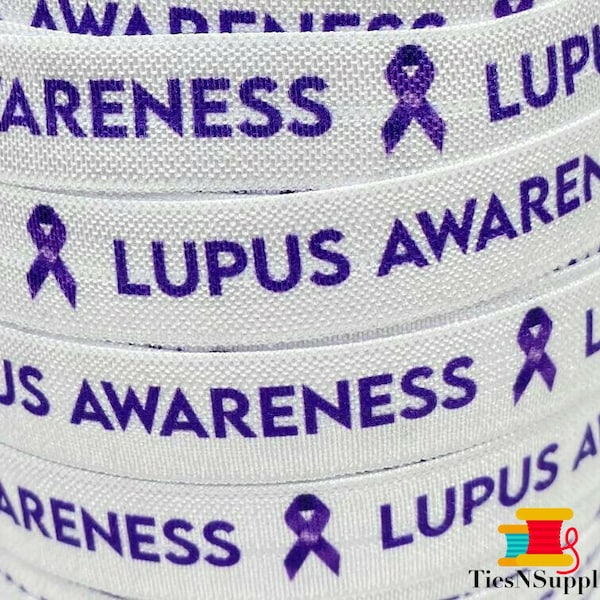 3+ Yards Lupus Awareness - Fold Over Elastic - Stretchy- great for crafts or making hair ties! 5/8" - headbands, bracelets Purple Ribbon