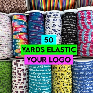Elastico personalizzato da 50 iarde 5/8" ripiegato elastico elastico-stampato con il tuo disegno, testo o logo Nastro elastico per cucire, lingerie, abbigliamento