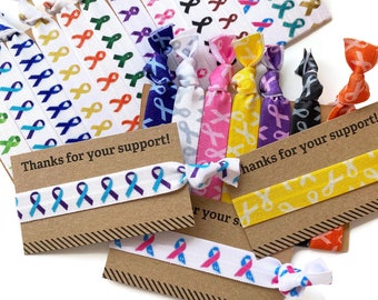 5 or 10 Elastic Bands Spread Awareness- pick the color/design - cancer, disorder, disease awareness ribbons - multiple colors available