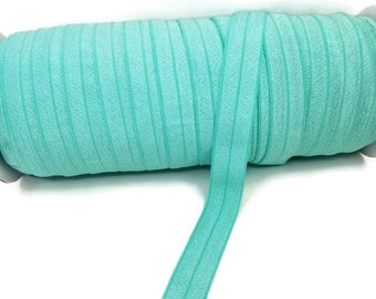 5 or 10 Yards Tropic 323 solid, Plain  FOE Fold Over Elastic - 5/8" wide - crafts, embellishments, accent hair ties- aqua, teal, blue green