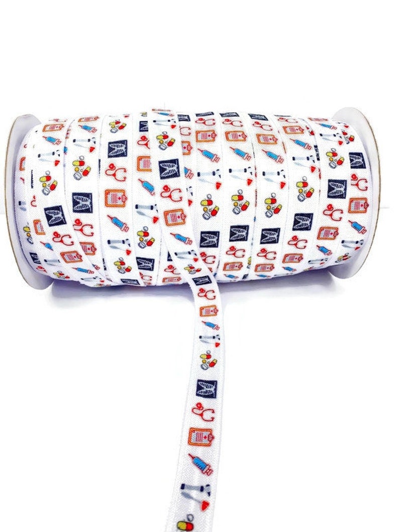 5 or 10 Yards Medical/ Healthcare Themed - Elastic Stretchy Ribbon ...