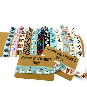 Valentinstagskarten mit Tiermotiven - WÄHLEN SIE IHR TIER mit Armband, Armband und Haargummi - Happy Valentine's Day - Klassenzimmer, Klasse, Freunde