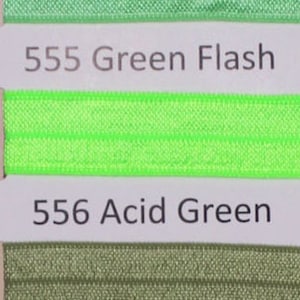 5 or 10 Yards 556 Acid Green Plain FOE Fold Over Elastic - 5/8" wide - crafts, embellishments, accent hair ties- dark green