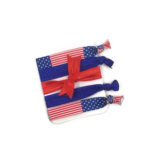 Ensemble de coiffures drapeau américain ! 5 élastiques à cheveux/bracelets ! Rouge blanc bleu - 4 juillet - Memorial Day
