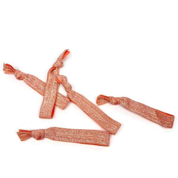 5 or 10 ties- Peach Glitter Threaded - Hairties /Bracelets / Arm Bands - Great for gift, wrapping ribbon, birthday party, Coral, light