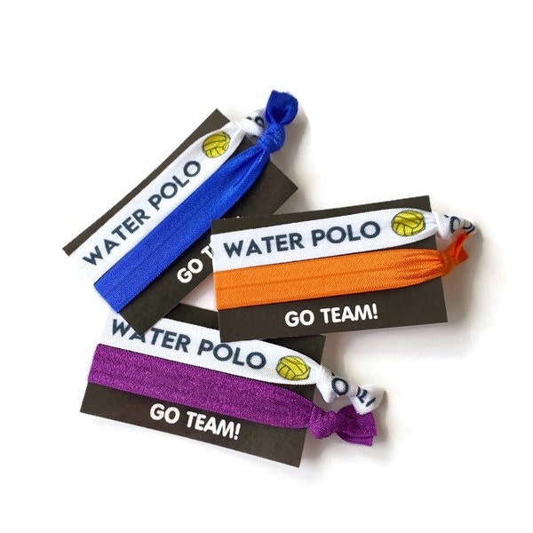 Carte avec cravate Water Polo et cravate d'accent - Carte GO TEAM - Bracelets ou élastiques à cheveux, attaches à cheveux Couleurs de l'équipe de choix sur le thème du Water Polo pailletées ou unies