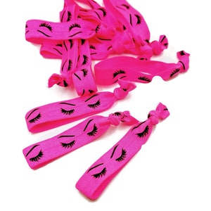 10 Hot Pink Eyelash Hairties / hair ties / bracelet - Fold over elastic, FOE, ribbon, stretchy- lash, lashes, eyelashes, mascara- salons