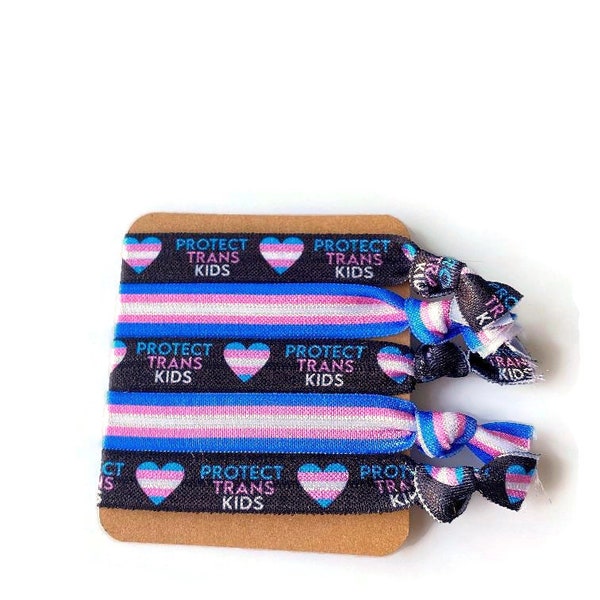 5 piece set - Protect Trans Kids Hairties /Bracelets - Can send as gift- show support, parade handouts, favors, birthday present, small gift