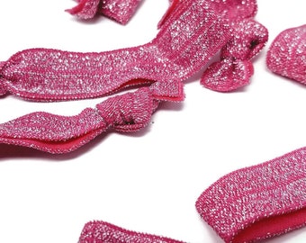 5 or 10 ties- Pink Glitter Threaded - Hairties /Bracelets / Arm Bands - Great for gift, wrapping ribbon, birthday party- cinch free, crease