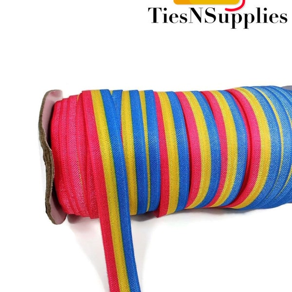 Pink, Yellow,Blue Striped-  Elastic By The Yard  - Striped design, foe, fold over elastic, stretchy ribbon- ombre flag