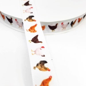 3+ Yards -Chickens -Grosgrain Ribbon -great for crafts or making hair bows! Party Decor 7/8" rooster, chic, chicks, farm, eggs, hen