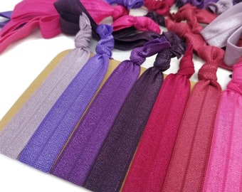 5, 10, or 25 ties- Pick your colors!  Berry Colored- Purple, Pink Hair ties /Bracelets / Arm Bands/ Ponytail Holder - Comfortable, Stretchy