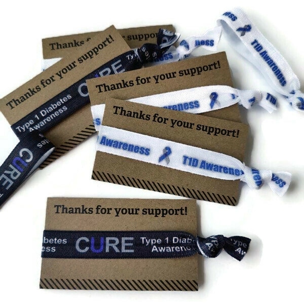 Type 1 Diabetes Awareness- Thanks for your support -Card w/ Elastic Band, Arm Band, Bracelet, Hair Ties- Great for educating, class room,