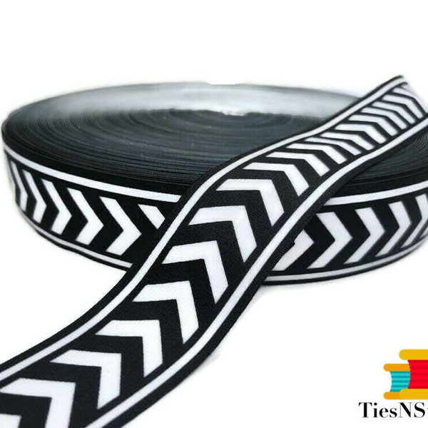 Garment Elastic By the Yard - 4CM 40MM 1.6" wide - thick elastic- Black and White Chevron great for crop, leggings, underwear, bras