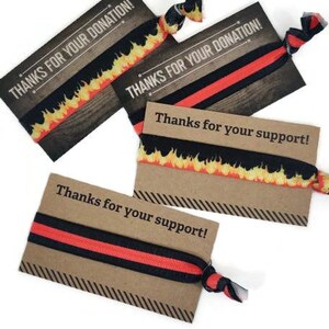 Ligne rouge ou flamme - carte de remerciement avec cravates - cravates / bracelets - idéale pour remercier, offrir ou faire une collecte de fonds. Idéal pour le lavage de voiture, la vente de pâtisseries
