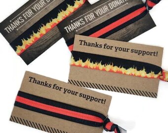 Línea Roja o Llama- Tarjeta de agradecimiento con corbatas- Corbatas /Pulseras - Ideal para agradecimiento, regalo o RECAUDACIÓN DE FONDOS. Ideal para lavado de autos, venta de pasteles.
