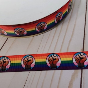 By the Yard 25MM PROGRESS FIST FLAG Rainbow Striped Grosgrain Ribbon great for crafts or making hair bows! Party Decor 1 inch (not stretchy)