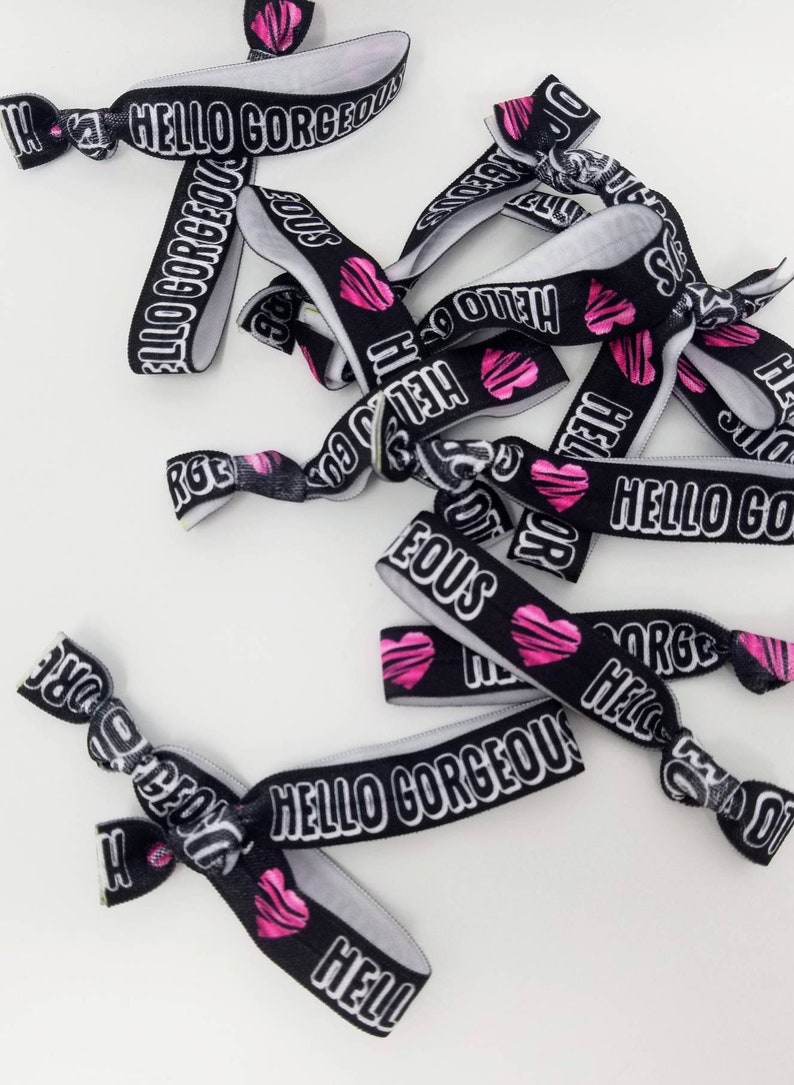 gifts rentention Bands marketing business cards great for customer loyalty 5 or 10 Hello Gorgeous Hair Ties Bracelets events
