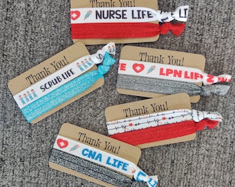 Nurse Gift-  Thank You Card w/2 ties - Hairties /Bracelets/ Wrist Bands- Great for graduate, nurse friend, coworker, secret santa