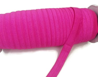 5 or 10 Yards Shocking Pink 175 solid, Plain  FOE Fold Over Elastic - 5/8" wide - crafts, embellishments, accent hair ties- hot, neon,