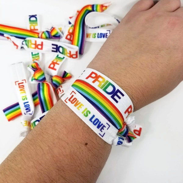 5+ Hairties /Bracelets -  PRIDE PRIDE, Great for parades, favors, cards/ gifts, birthday present, events. Lgbt, rainbow, love is love