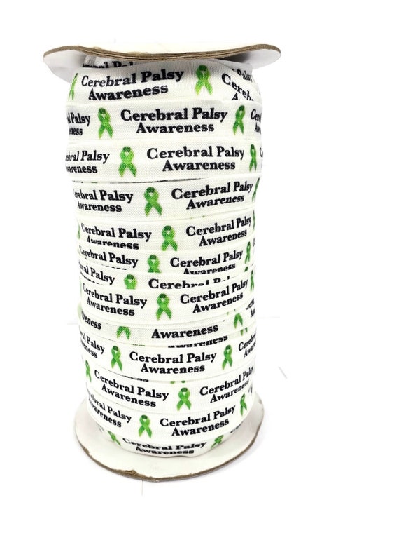 3+ Yards Cerebral Palsy  Awareness - Fold Over Elastic - Stretchy- great for crafts or making hair ties! 5/8"  headbands, bracelets, lime
