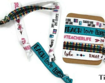 5 or 10 ties - Pick your style! Teacher themed ties Hairties /Bracelets - Great for teacher gift, wrapping ribbon, appreciation day