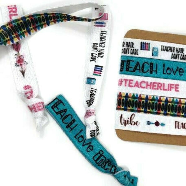 5 or 10 ties - Pick your style! Teacher themed ties Hairties /Bracelets - Great for teacher gift, wrapping ribbon, appreciation day