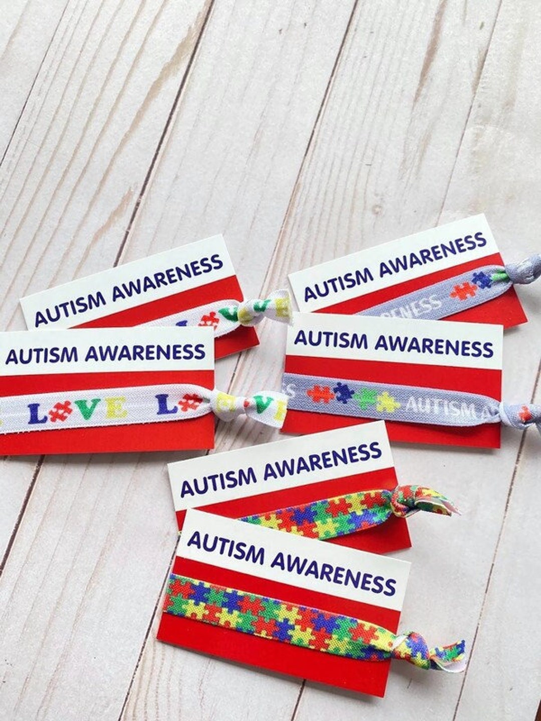 Autism Awareness With Colorful Puzzle Includes Card W/ Elastic Band ...