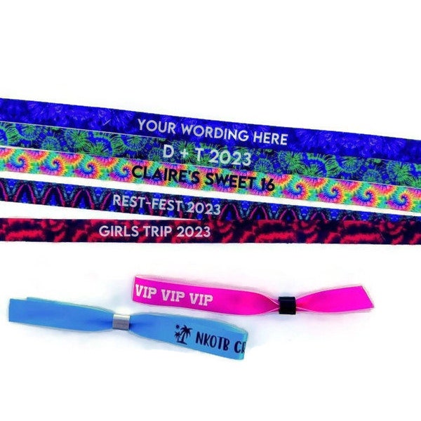 Tie Dye Satin Wrist Bands with slider- Bracelets, Hair Ties Wristband Customize font, clipart, and style. Festival, party, shower, concert