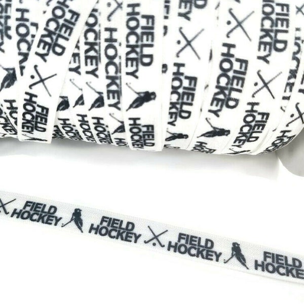 By the yard - Field Hockey Fold Over Elastic - Stretchy- great for crafts or making hair ties! White with black- puck, sticks