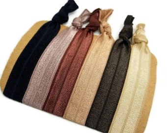 Neutral Hair tones- mix of all or pick a color! 5 or 10 ties or giftset - brown, blonde, Auburn, Black, Dark, tan- looks invisible in hair