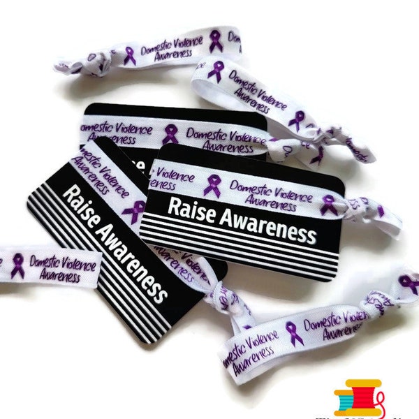 Domestic Violence Raise Awareness Arm Band, Bracelet, Hair Ties- Great for gifts or fundraising TIE and CARD included