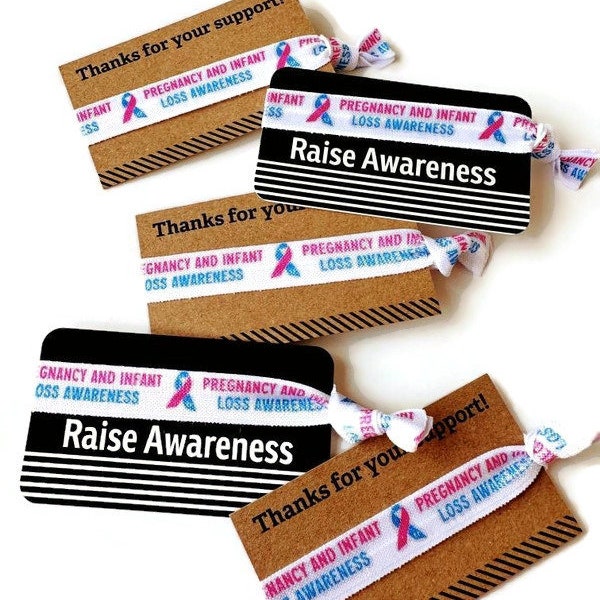 Pregnancy and Infant Loss Awareness Raise Support Arm Band, Bracelet, Hair Ties Great for gifts or fundraising TIE and CARD included